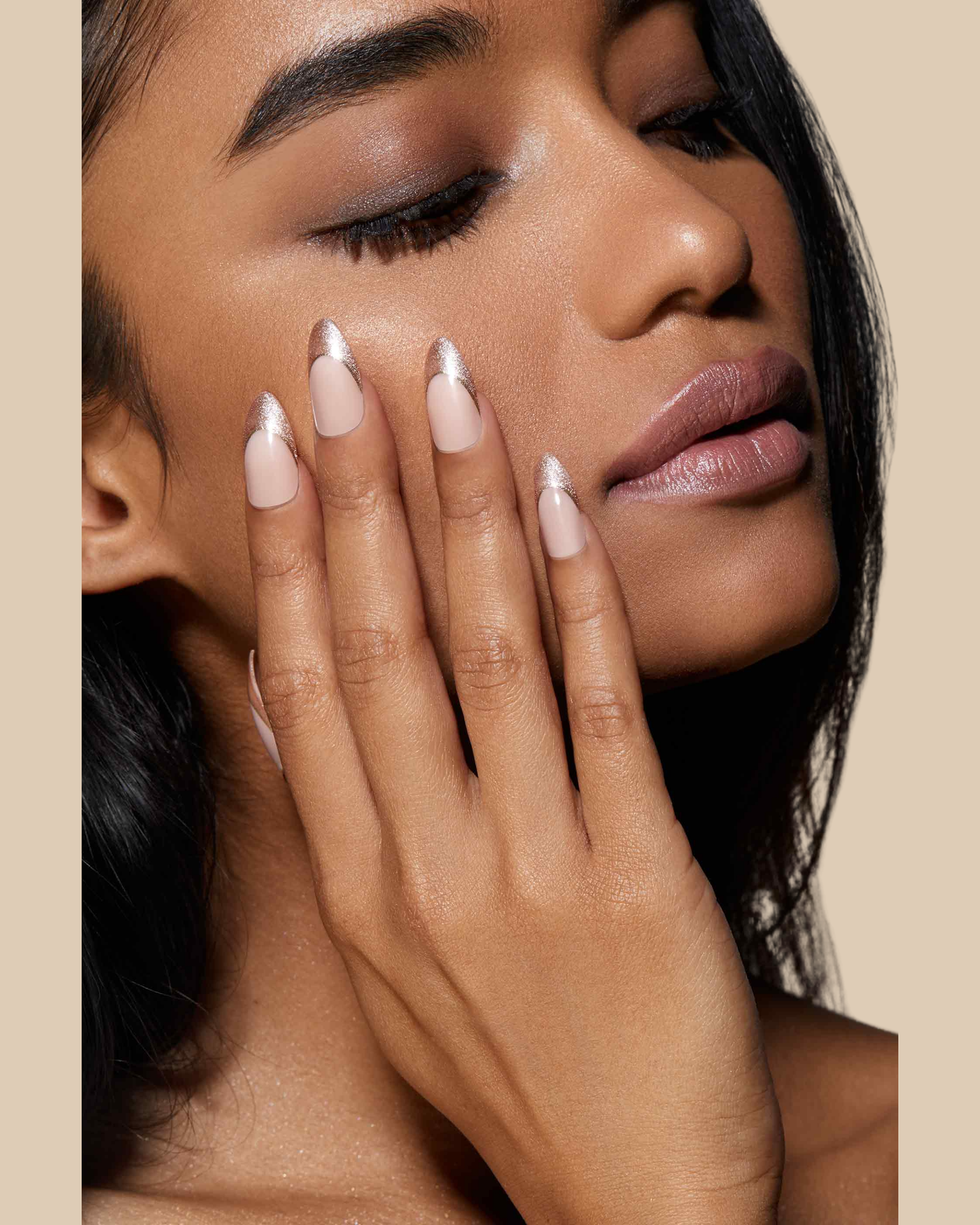 Pop on Manicure- Gold French (Almond Shape)