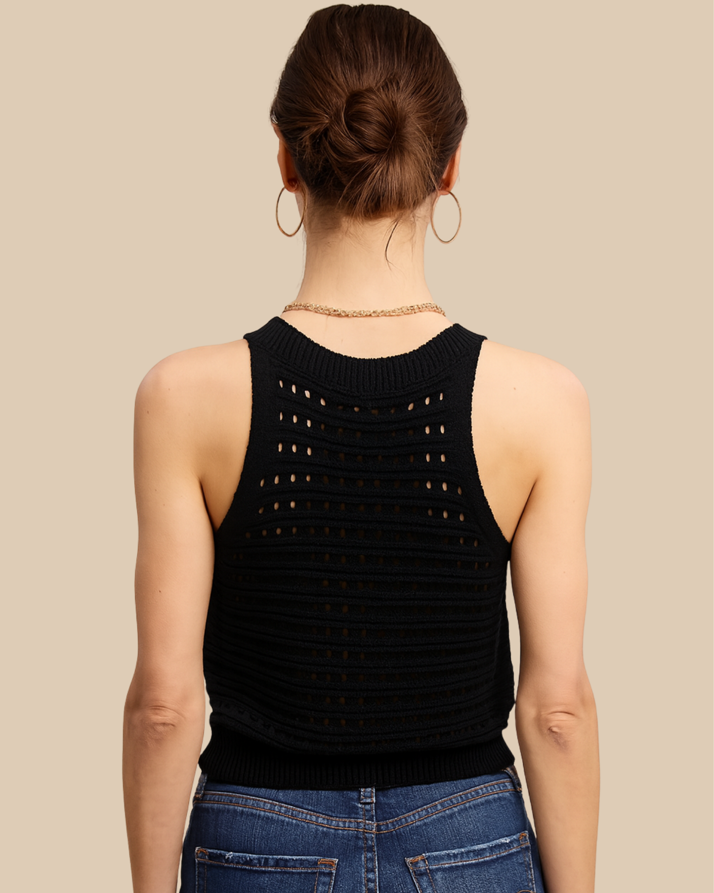 Open Stitch Button Front Knit Tank