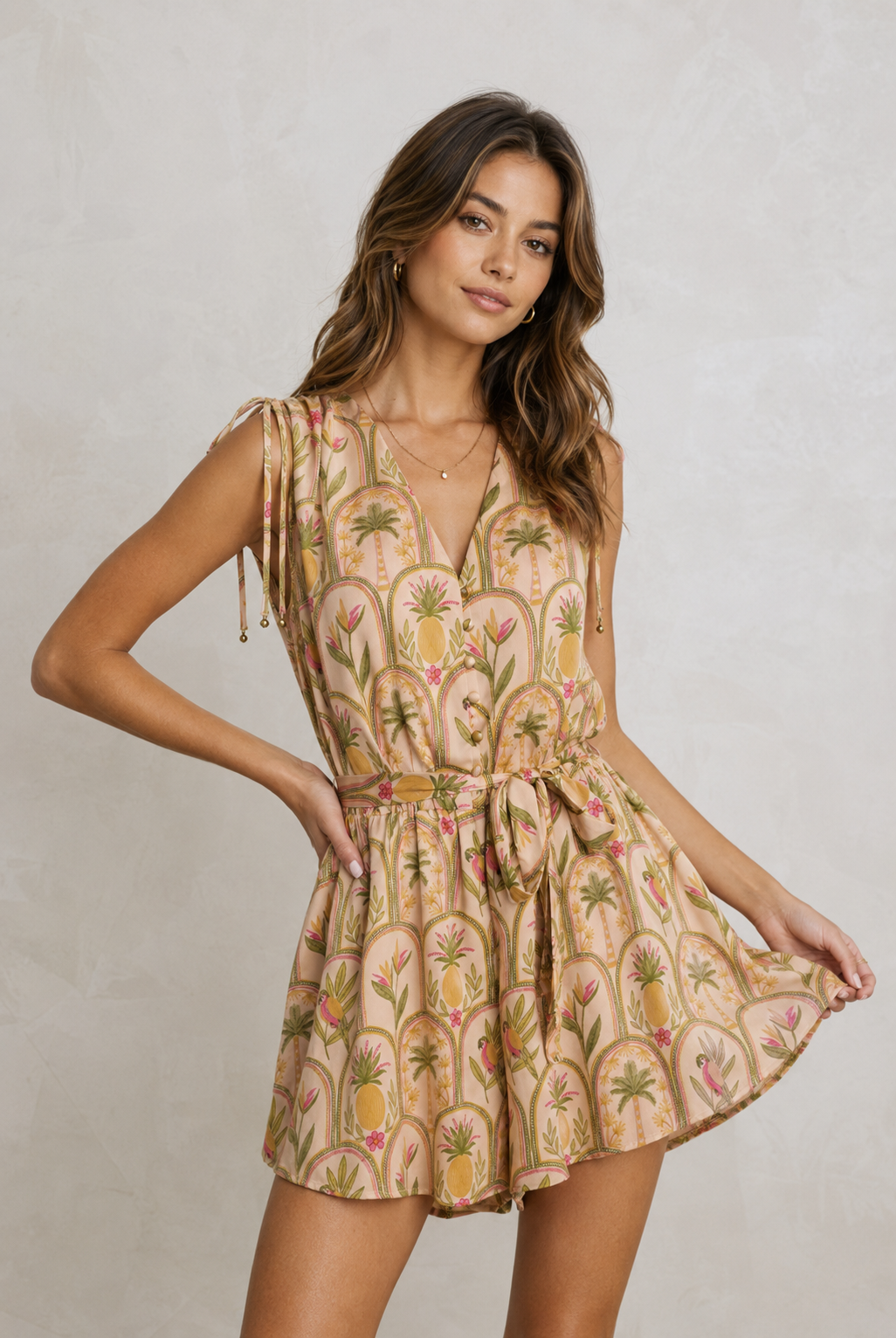 Blush Shoulder Tie Romper
