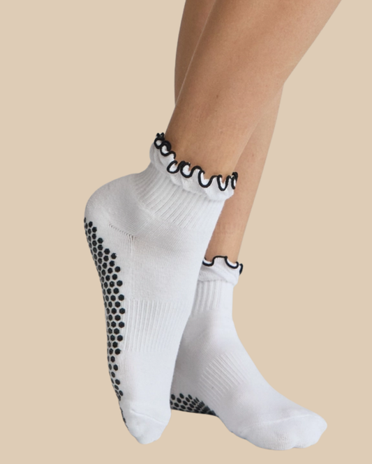 Grip Sock: White Ruffle