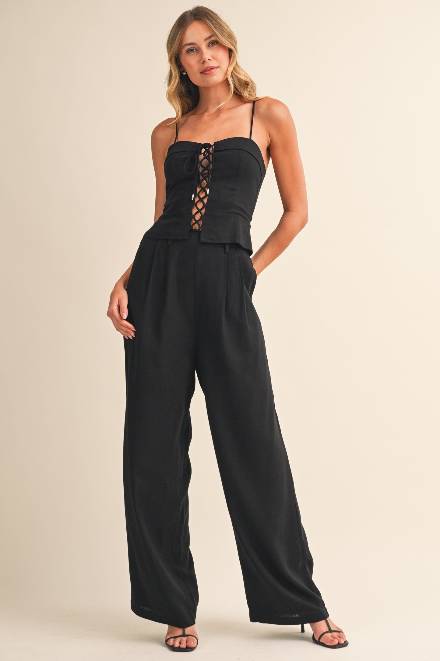 Linen Tie Front Top & Pants Set