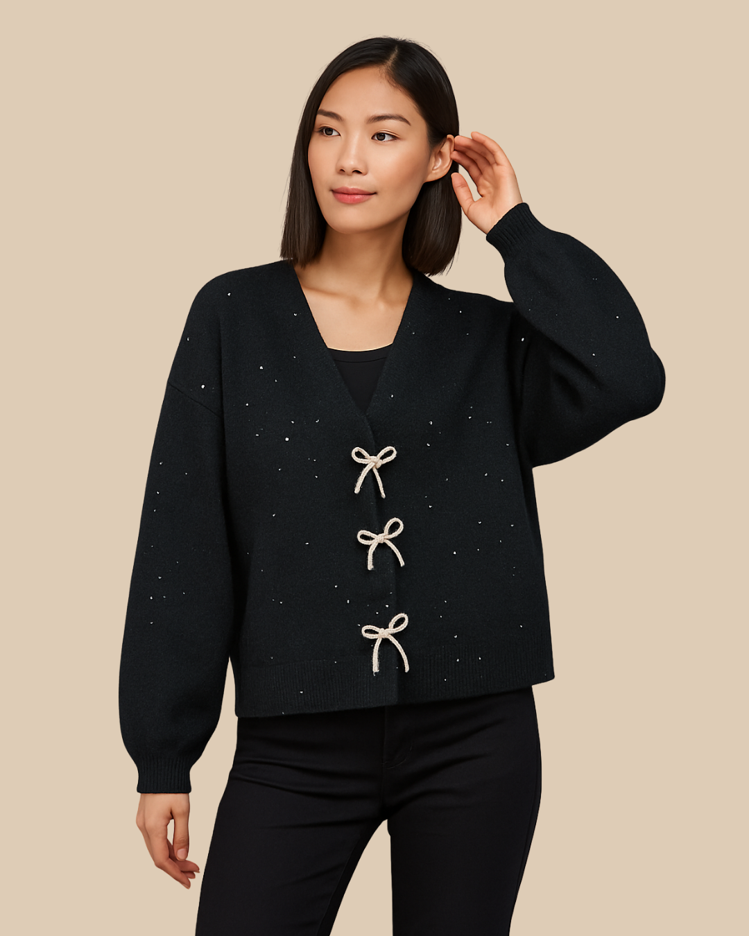 Rhineston bow cardigan