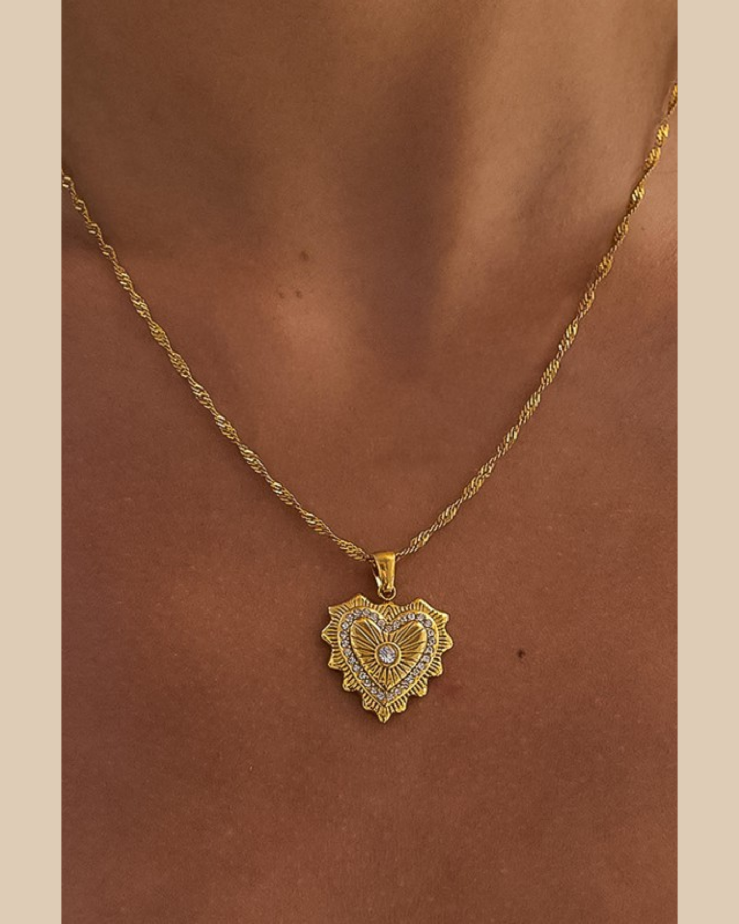 Valea 18k Gold Non-tarnish CZ Heart Pendant Necklace