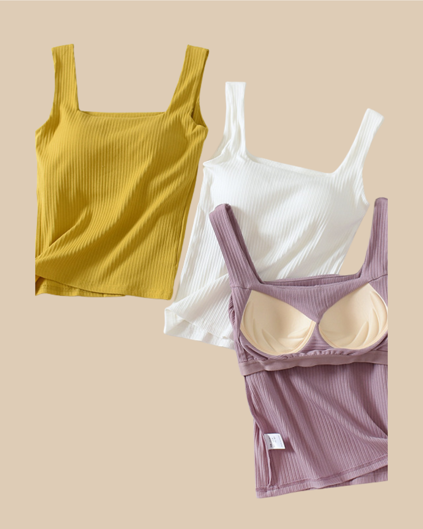 Rib tank top with built in bra: Mustard