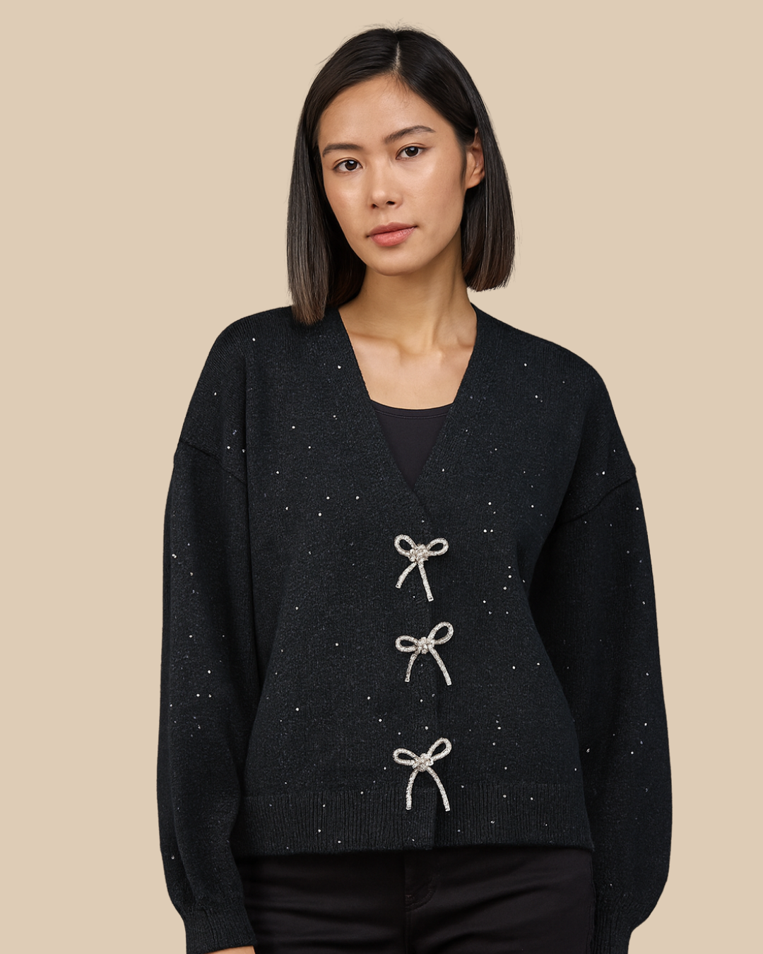 Rhineston bow cardigan
