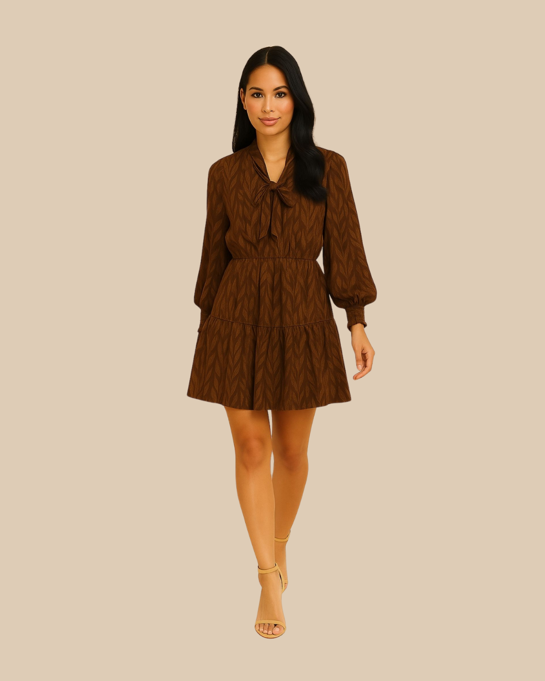 Brown Textured Mini Dress