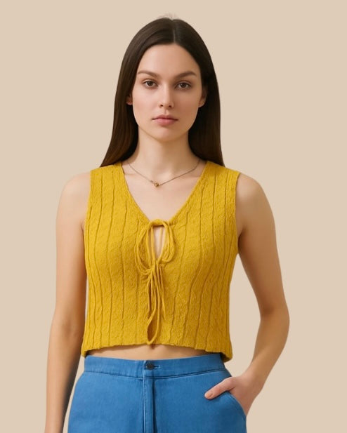 Mustard Knit Tie Vest