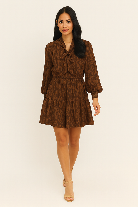Brown Textured Mini Dress